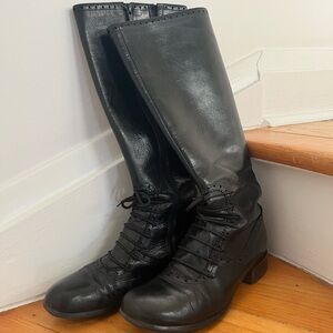 Fluevog boots, just below knee, black, good used condition, still lots of life!